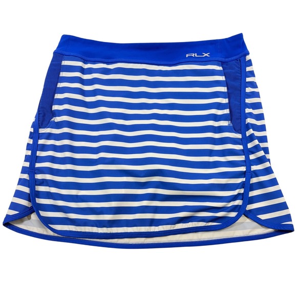 RLX Ralph Lauren Skort Athletic Golf Tennis Blue White Stripe Womens Size Medium - Picture 1 of 12
